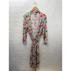 Posh Peanut Women's Teal Blue Floral Labor Delivery Nursing Robe Bamboo Size XL